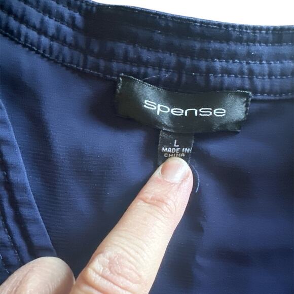 Spence Navy Blue Sleeveless Button-Down Blouse Minimalist Style Vintage Size L - Picture 4 of 7